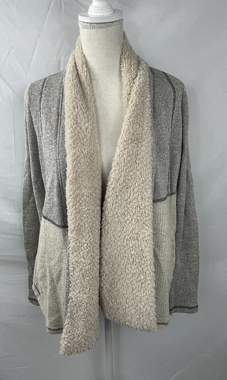 Jack BB Dakota Sherpa Collar Gray Ivory Open Front Cardigan Sweater Size S